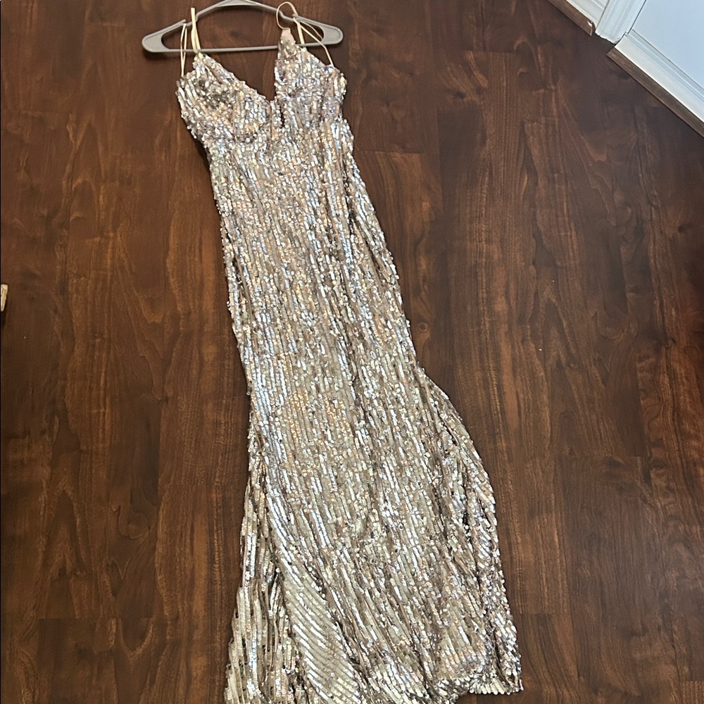 Luxxel Gold Sequin Maxi Dress